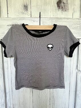 OBOE- Black and White Striped Crop Top- Junior Girls Size L